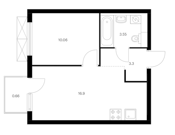 1-комнатная квартира 34.47 м², 8/15 эт., ЖК «Заречный парк»
